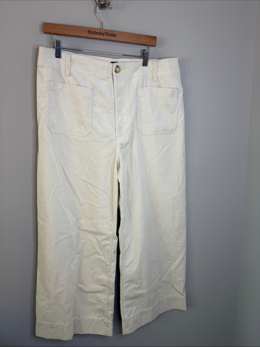 Maeve Anthropologie The Colette Pants Ivory High Rise Cropped Corduroy Sz 34 NEW - Picture 5 of 13